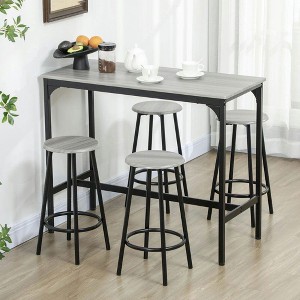 Resenkos 5-Piece Rustic Bar Set with 43.25" Wood Table and 4 Stools, Gray - 1 of 4