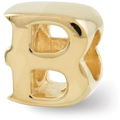 Black Bow Jewelry Letter B Bead Charm in 14k Yellow Gold Plated Sterling Silver