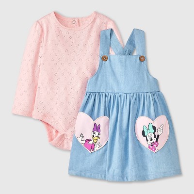 Image of Baby Girls' 2pc Disney Minnie Mouse & Daisy Duck Long Sleeve Bodysuit and Dress Set - Blue 12M