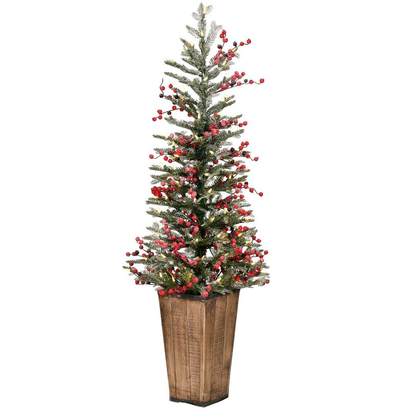 Vickerman Frosted Berry Potted Pine Artificial Christmas Tree, 1 of 5