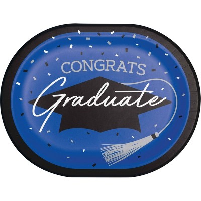 Creative Converting Graduate School Spirit Cobalt Blue Oval Paper Plates 24ct