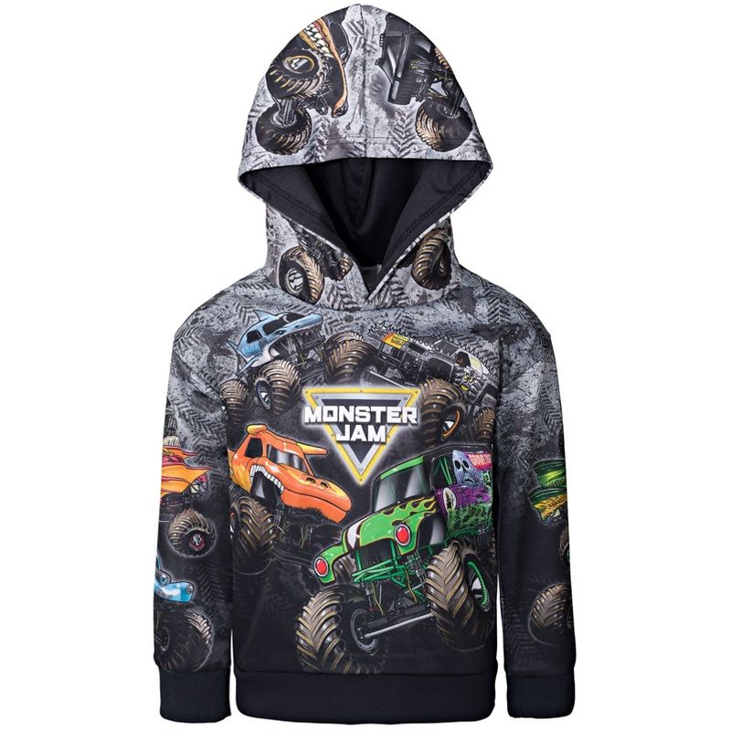 Monster Jam Zombie Grave Digger Megalodon Toddler Boys Fleece Pullover Hoodie Black 2T