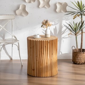 NicBex Retro Style Cylindrical Coffee Table with Vertical Texture Relief Design,Wooden Side Tables,Center Table for Living Room - 1 of 4