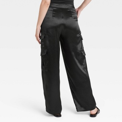 A New Day Women's Straight Relaxed High Rise Satin Cargo Pants