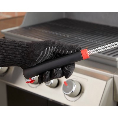 18" Black and Red Stainless Steel Three-Sided Grill Brush