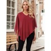 INSPIRE CHIC Women's Lightweight V Neck Flowy Casual Asymmetrical Hem Chiffon Cloak Blouse - 2 of 4