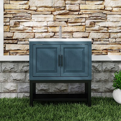 GDFStudio York Indoor/Outdoor Freestanding Magnesium Oxide Bathroom Vanity with Faucet and Ceramic Sink