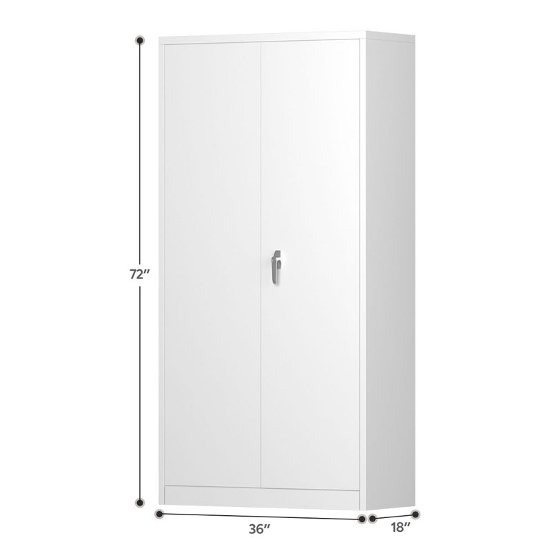 AOBABO Large Metal Wardrobe Style Storage Cabinet with 3 Adjustable Shelves, Cloth Rail, and Lockable Doors for Home Organization, White, 3 of 7