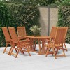 vidaXL Solid Eucalyptus Wood Patio Dining Set with Reclining Chairs and Umbrella Hole - Outdoor Garden Dining Set, Brown Farmhouse Style - 2 of 4