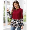 Women's  2 In 1 Shirt Leopard Patchwork Peplum Long Sleeve Tunic Tops Ruffles Casual Shirts - 3 of 4