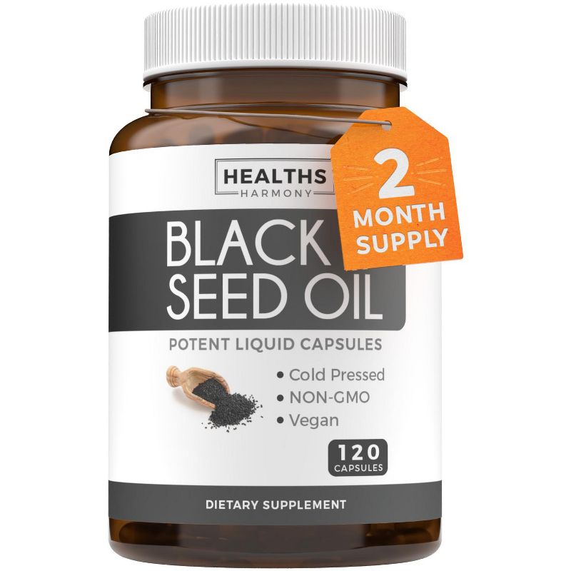 Black Seed Oil Capsules, Hair, Skin & Metabolism Support, Supports Weight Loss, Health's Harmony, 60, 120 & 180ct, 1 of 11