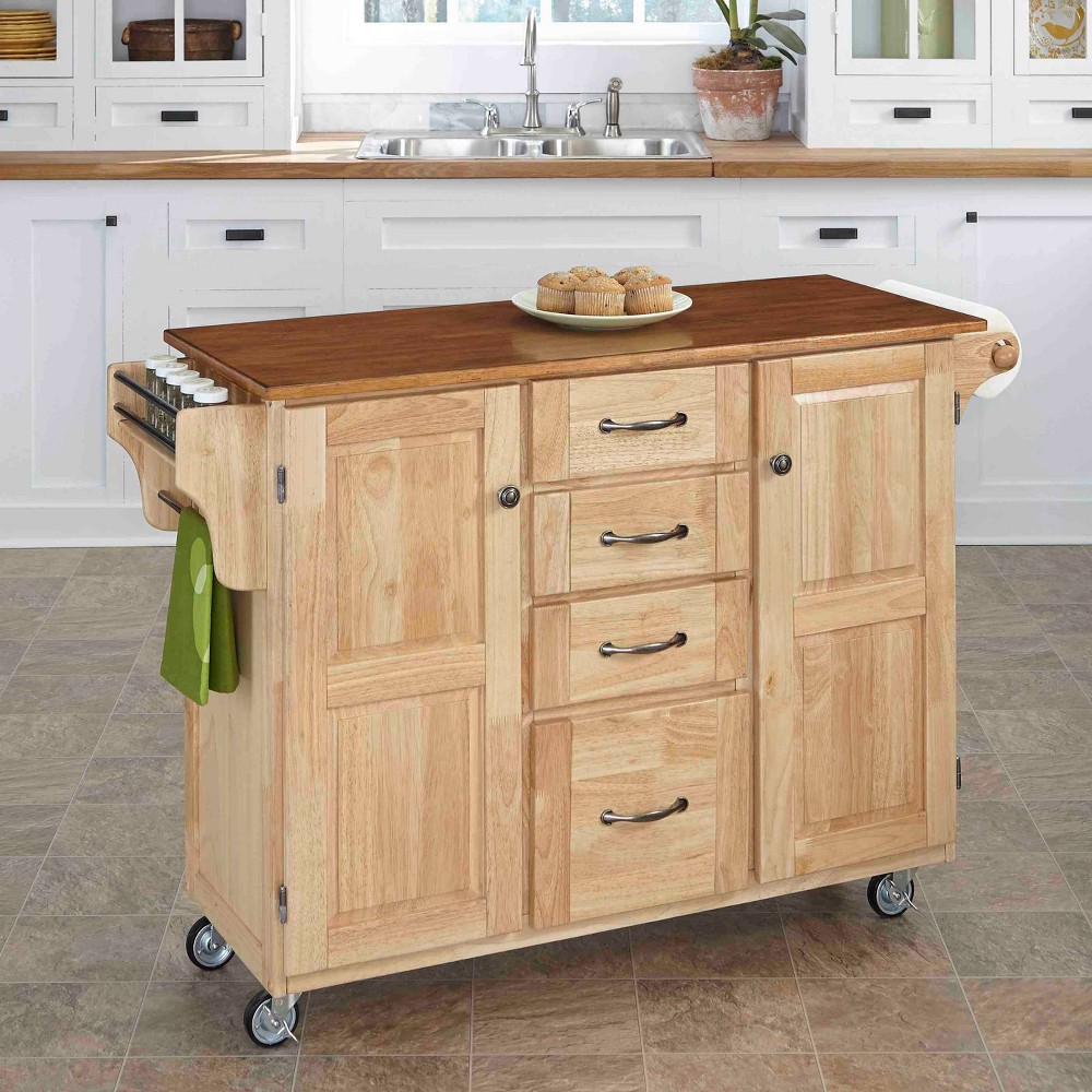 Kitchen Carts And Islands with Wood Top Oak Brown Home Styles, Brown Brown