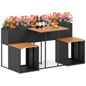 Tangkula Outdoor Convertible Bench 2-in-1 Transforming Picnic Table & Chairs Set w/ Storage - 1 of 4