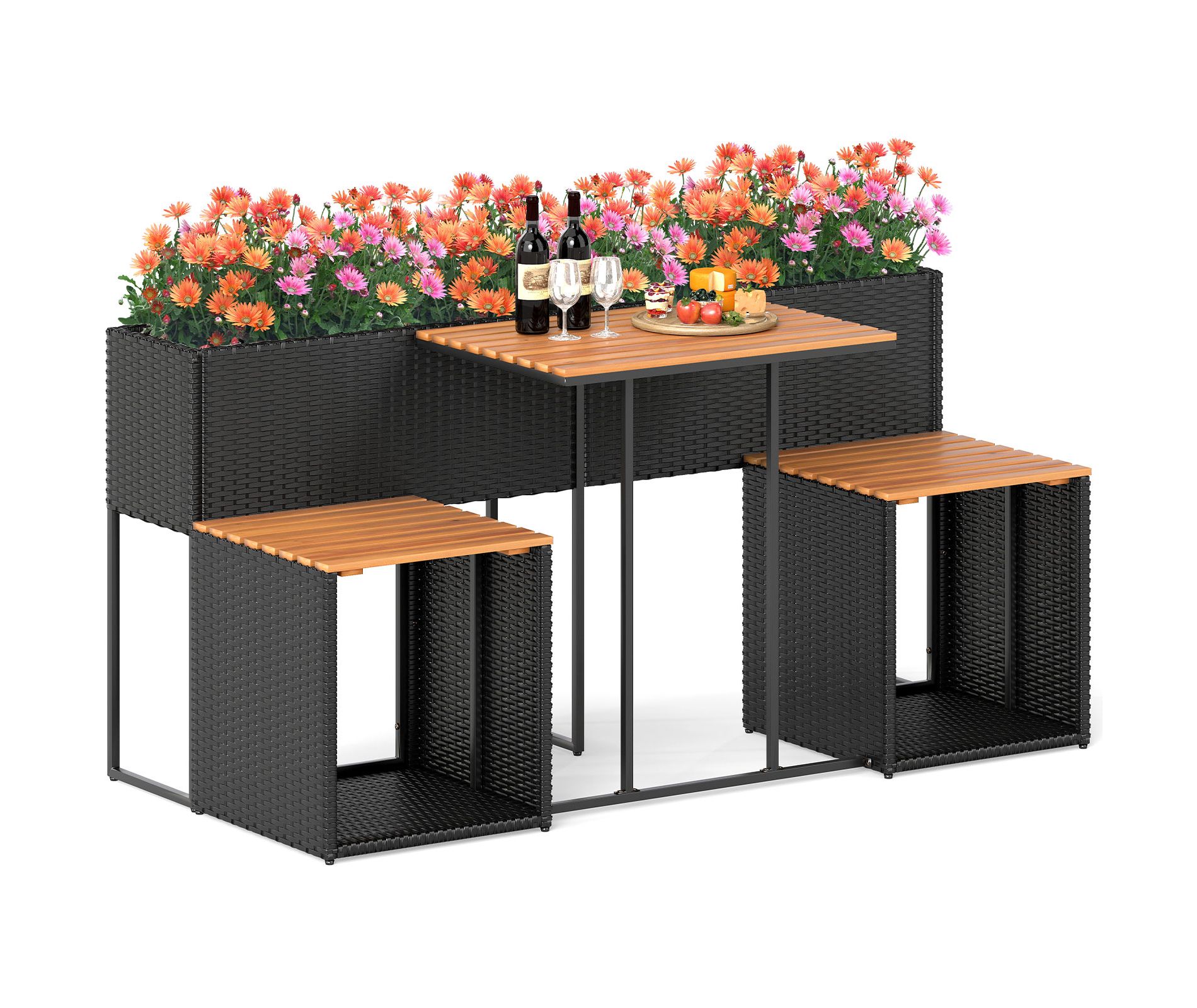 Tangkula Outdoor Convertible Bench 2-in-1 Transforming Picnic Table & Chairs Set w/ Storage