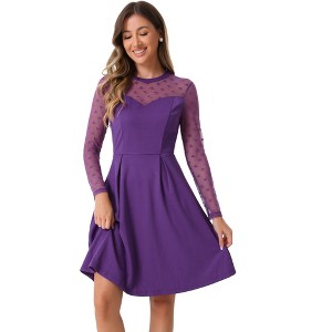 INSPIRE CHIC Women's Mesh See-Through Heart Sheer Sleeve Skater Party Dress - 1 of 4