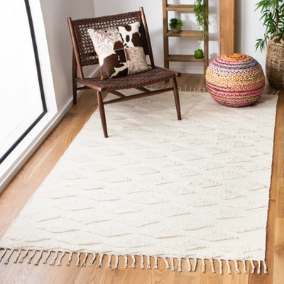 Ivory Hand-Tufted Wool Shag Rug, 3' x 5'