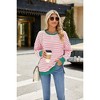 Womens Striped Sweatshirts Crew Neck Side Slit Sweatshirts Faux V-Notch Stripes Long Sleeve T-Shirt Basic Tops Lightweigth All Season Tops - 3 of 4