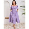 Clearlove Womens Plus Size Square Neck Floral Print Summer Dress Ruffle Short Sleeve Tie Front Slit Hem Boho Maxi Dress - 2 of 4