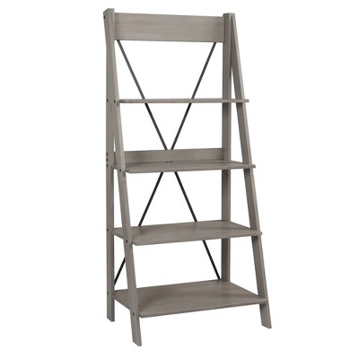 68.25" Boho 4 Tier Solid Wood Ladder Bookshelf Plant Stand Gray - Saracina Home
