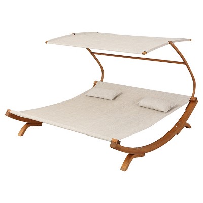 San Juan Larch Wood Sunbed with Adjustable Canopy - Teak - Christopher Knight Home