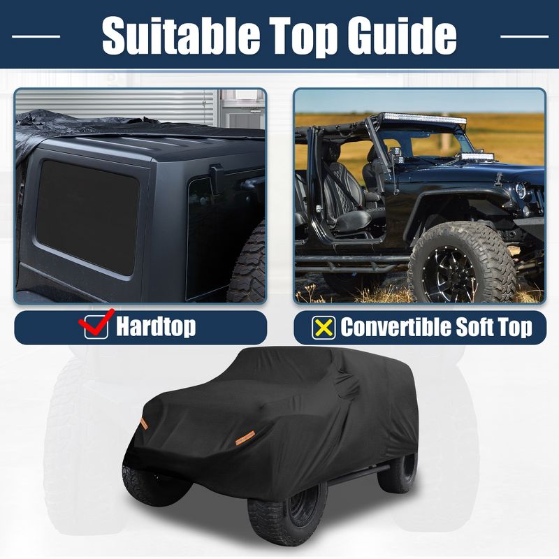 Unique Bargains SUV Car Cover Fit for Jeep Wrangler JK 4 door 2007-2017 Outdoor Waterproof Sun Dust Wind Snow Protection 210D Oxford, 2 of 5