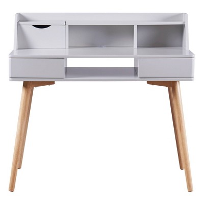 Light Gray Wooden Writing Desk with Hutch and Drawers
