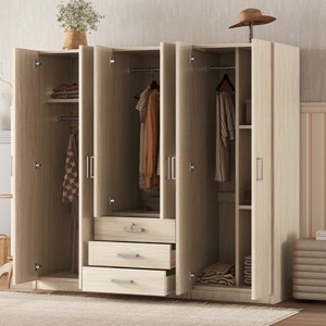 70.90"Modern 6-Doors Wooden Wardrobe Storage for Bedroom, with Big Drawers,Gray - 1 of 4