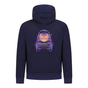 Everyday Kids Halloween Pullover Hoodie – Gamer Pumpkin with Headphones and Controller – Cozy Fall Sweatshirt for Boys, Navy - 1 of 3