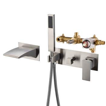 Sumerain Wall Mount Tub Filler Brushed Nickel with Waterfall Tub Spout and Handheld Shower