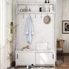 HDZNVF Hall Tree with Top Shelf and Storage Bench, Coat Rack with 5 Hanging Hooks for Entryways Hallways, White - 2 of 4