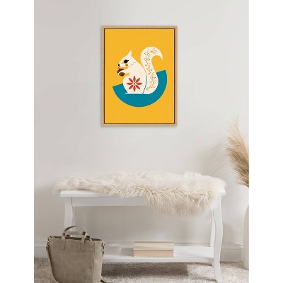 White Squirrel Illustration on Natural Framed Canvas, 18x24
