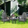 Outsunny 3 Piece Adirondack Chair Set of 2, HDPE Folding Fire Pit Chairs and Patio Table, Outdoor Furniture with Slatted Seat, Dark Gray - 2 of 4