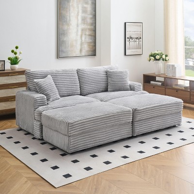 CENGHU 82 Inches Corduroy Sofa, Sectional Sofa, two Storage Feet +4 Throw Pillows, L Shaped Sofa Couches for Living Room, Office