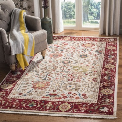 Ivory and Red Synthetic Rectangular 8' x 10' Area Rug