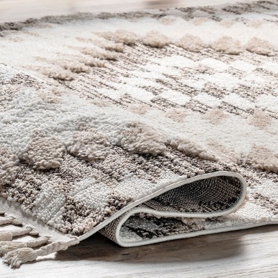 Beige Braided Spot Shag Synthetic 4' x 6' Area Rug