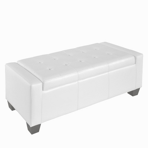 HOMCOM 51 Faux Leather Rectangular Tufted Storage Ottoman for Living Room,  Entryway, or Bedroom, White