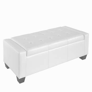 HOMCOM 51" Faux Leather Rectangular Tufted Storage Ottoman for Living Room, Entryway, or Bedroom, White