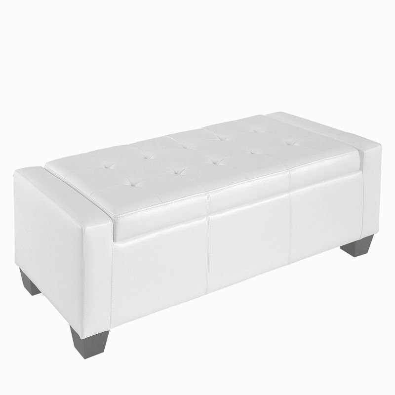 HOMCOM 51" Faux Leather Rectangular Tufted Storage Ottoman for Living Room, Entryway, or Bedroom, White, 1 of 9