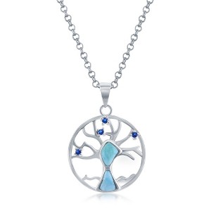 Caribbean Treasures Sterling Silver Larimar & CZ Tree of Life 18" Pendant Necklace - Blue - 1 of 2