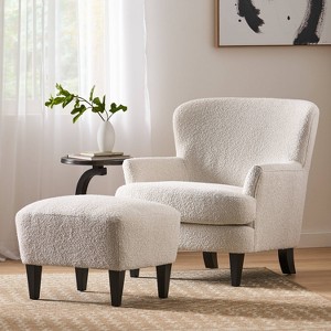 Christopher Knight Home Hartshorn Boucle Upholstered Club Chair and Ottoman Set Almond/Matte Black - 1 of 4
