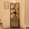 70.9" Farmhouse Corner Cabinet w/ Door, 5-Tier Storage Shelf w/ Protective Fence for Kitchen, Living Room, Grey - 3 of 4