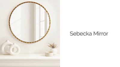 Sebecka 26" Round Gold Leaf Wooden Vanity Mirror