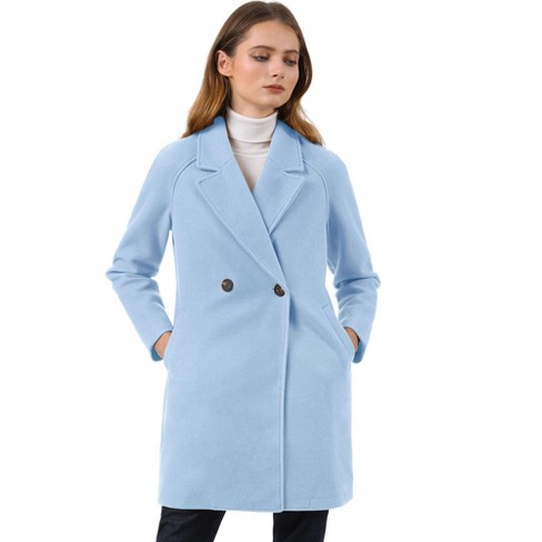 Allegra K Women's Notched Lapel Double Breasted Raglan Trench Coat ...