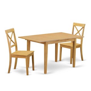 HomeStock 3-Piece Natural Brown Oak Finish Solid Wood Top Dining Table Set - 1 of 4