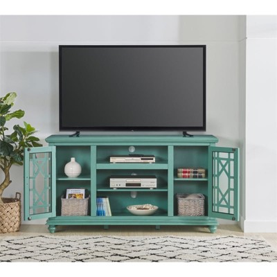 Antique Teal Transitional 2-Door TV Stand with Cabinet
