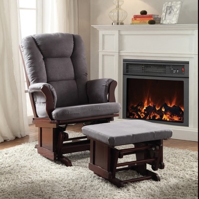 Rubberwood and Microfiber Glider Chair with Ottoman, Smooth Gliding Motion and Plush Upholstery