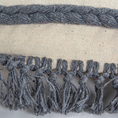 Gray Textured Cotton Lumbar Pillow with Macramé Fringe