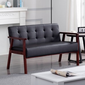 CAVINAS Loveseat Couch - Wood Frame Sofa with Premium Upholstery (PU/Linen), Compact Comfortable Furniture for Living Room & Small Spaces - 1 of 4