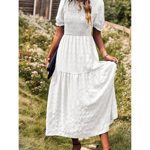 Womens Summer Puff Short Sleeve Maxi Dress Square Neck Smocked Tiered Ruffle A Line Long Flowy Beach Dresses - 1 of 4