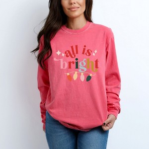 Simply Sage Market Women's All Is Bright Christmas Lights Long Sleeve Garment Dyed Tee - 1 of 4